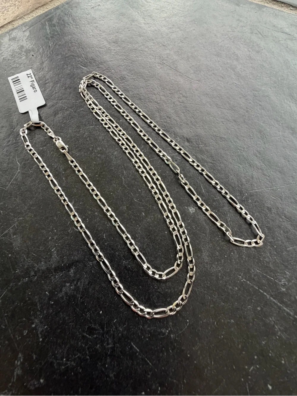14kt White Gold Figaro Chain Necklace 22” long